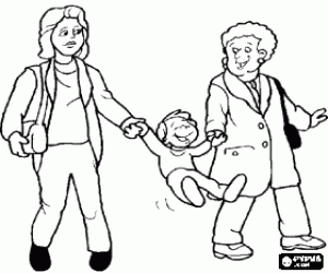 Colorear Abuela, madre y nieto paseando, cogidos de la mano, mientras