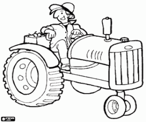 Colorear Agricultor trabajando en el campo con el tractor