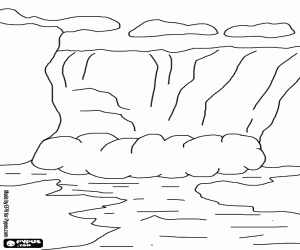 Colorear Catarata con gran caudal de agua vista desde la parte baja del rio