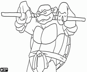 Colorear Donatello, el arma de esta tortuga ninja es el largo bastón japonés Bo