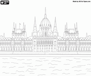 Colorear El impresionante edificio del Parlamento Húngaro en la ciudad de Budapest en la orilla del Danubio