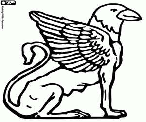 Colorear Esfinge con cuerpo de león y alas y cabeza de halcón - Hieracoesfinge