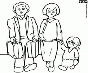 familia de viaje papa y mama cargando las maletas publicidad padre con