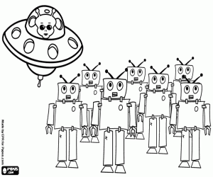 Colorear Grupo de robots bajo el mando de un alienígena