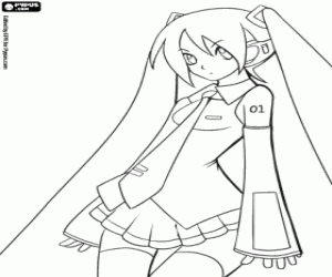 Colorear Hatsune Miku. Miku Hatsune, personaje anime que ha popularizado al sintetizador de voz Vocaloid