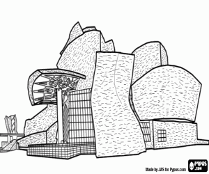 Colorear Museo Guggenheim Bilbao, museo de arte contemporáneo en Bilbao, País Vasco, España. Proyecto de Frank Gehry