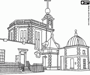 Colorear Real Observatorio de Greenwich, observatorio astronómico situado en el Instituto de Astronomía en la Universidad de Cambridge, Gran Bretaña. La localización del primer meridiano terrestre