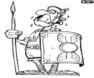Colorear Soldado romano suda del miedo cuando está pensando en Asterix y Obelix